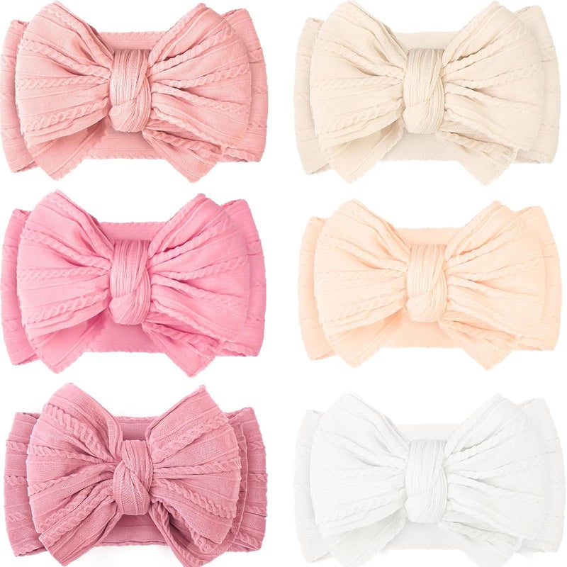 CÉLLOT 6 قطع أربطة رأس للأطفال من النايلون مع bows لفتاة صغيرة ملحقات شعر للأطفال حديثي الولادة والرضع (سلسلة الوردي الكلاسيكي) - Image 1